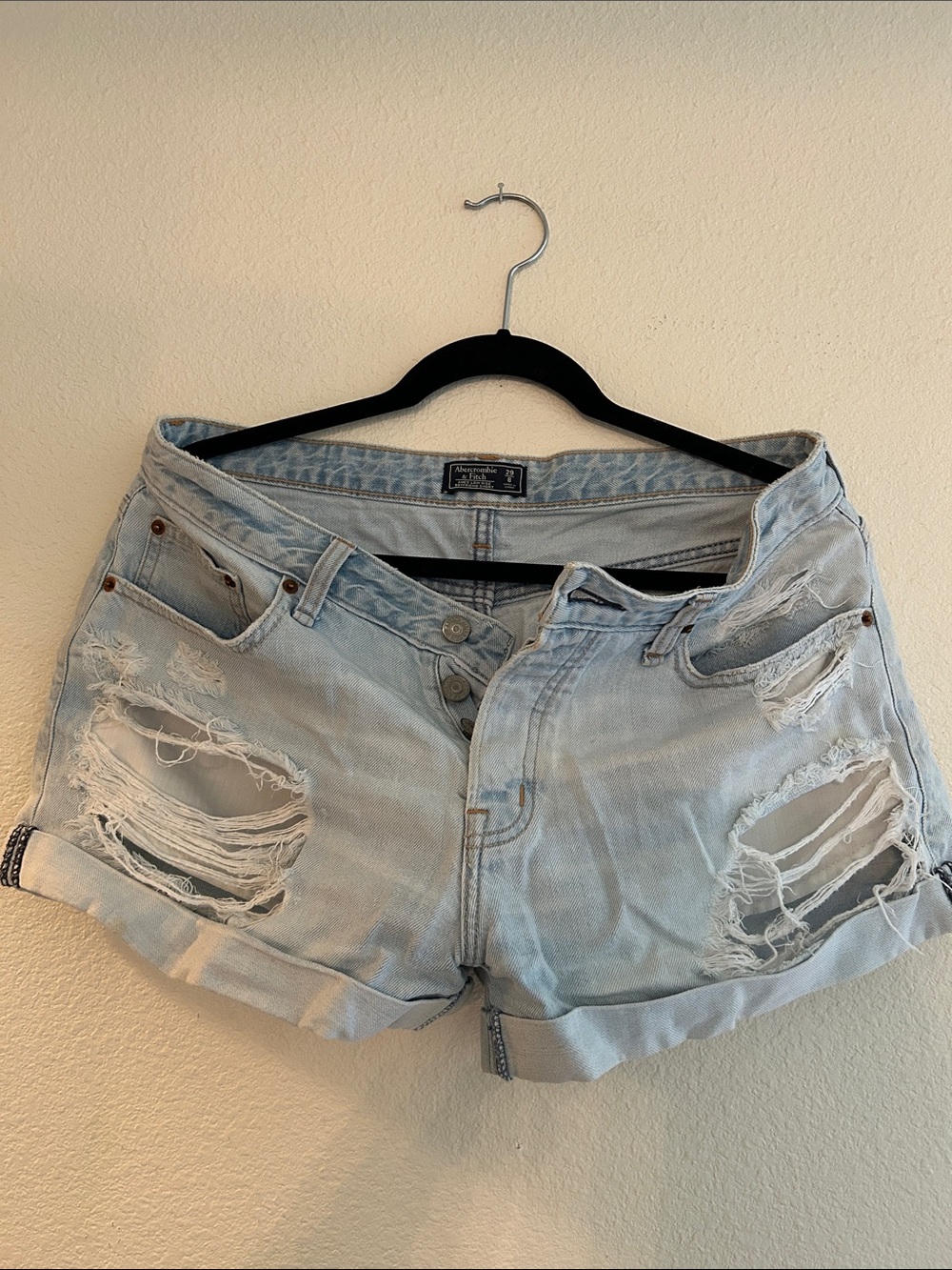 Abercrombie & Fitch Light Blue Distressed Denim Shorts